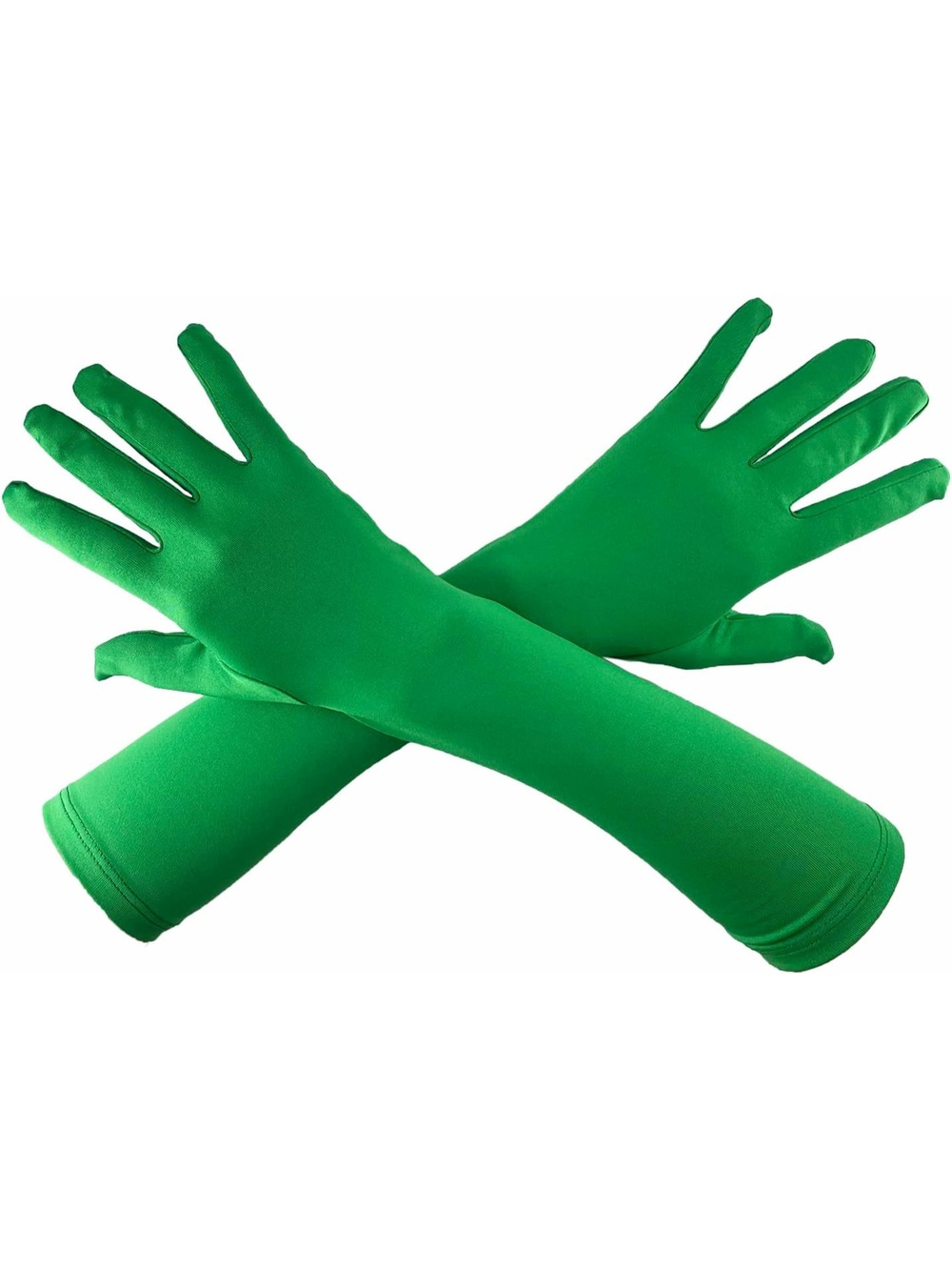Unisex Green Polyester Elbow Length 20s Stretchy Party Cosplay Costume Gloves